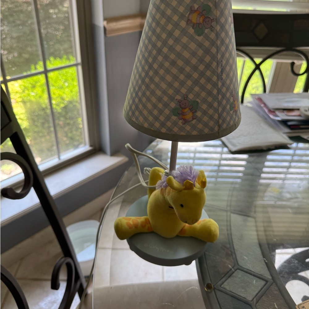 Giraffe Themed Table Lamp with Blue Shade